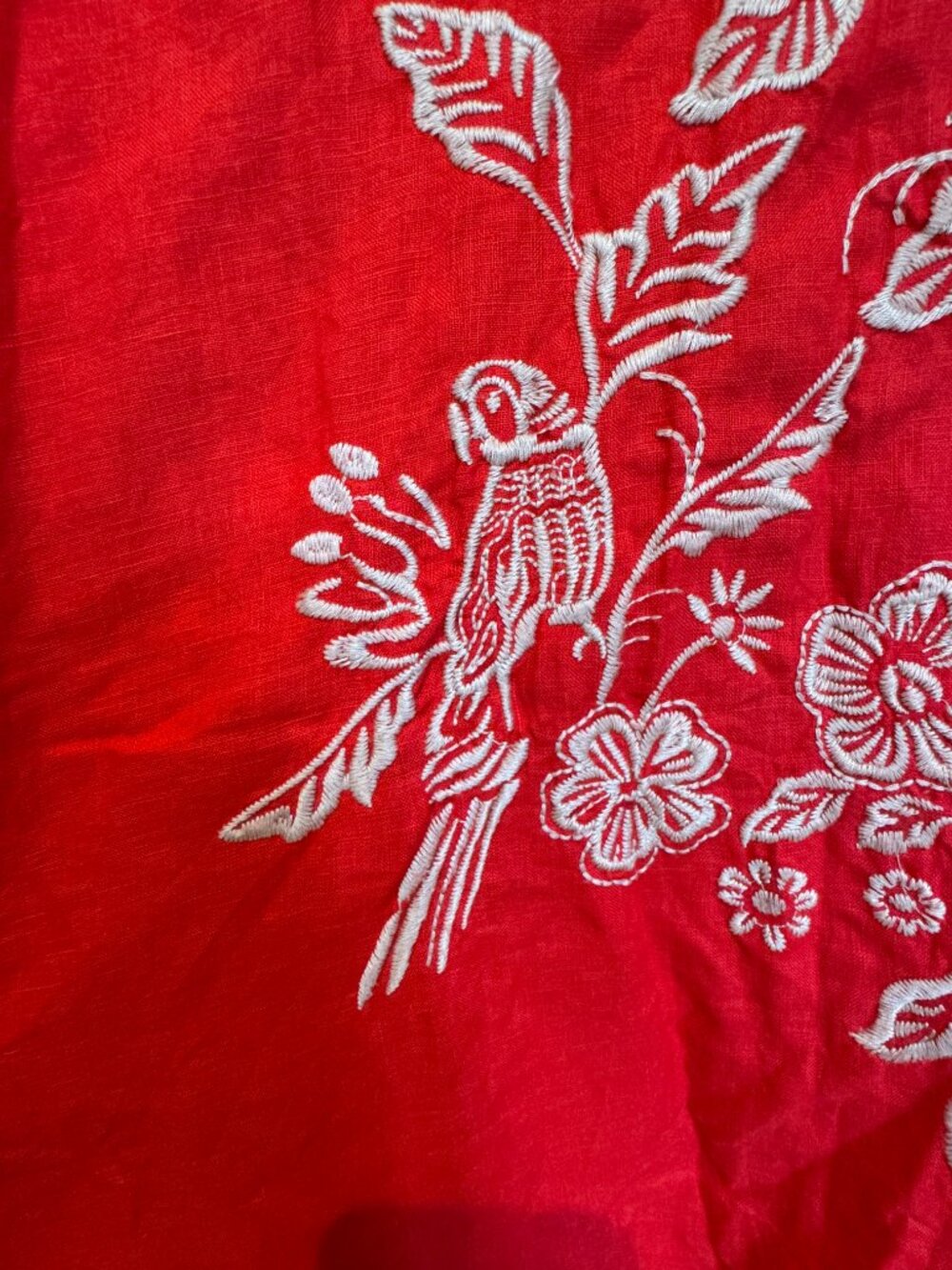 Johnny Was XXL Red Linen Parrot Floral Embroidered Tunic Blouse Boho - Picture 4 of 7